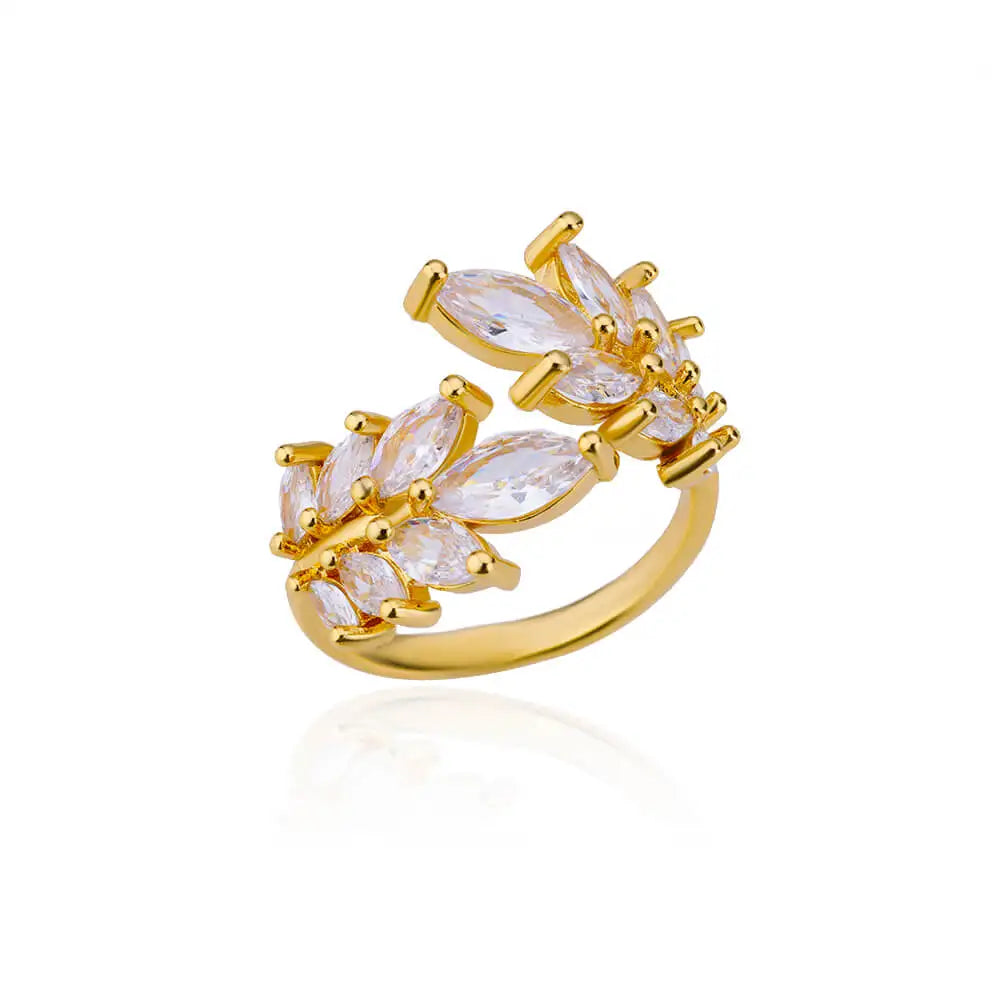 Luxuriöse Rosenblüten-Zirkon-Ringe für Frauen, goldfarben, Edelstahl, modischer Schmetterlingsring 2023, ästhetischer Hochzeitsschmuck, Geschenk