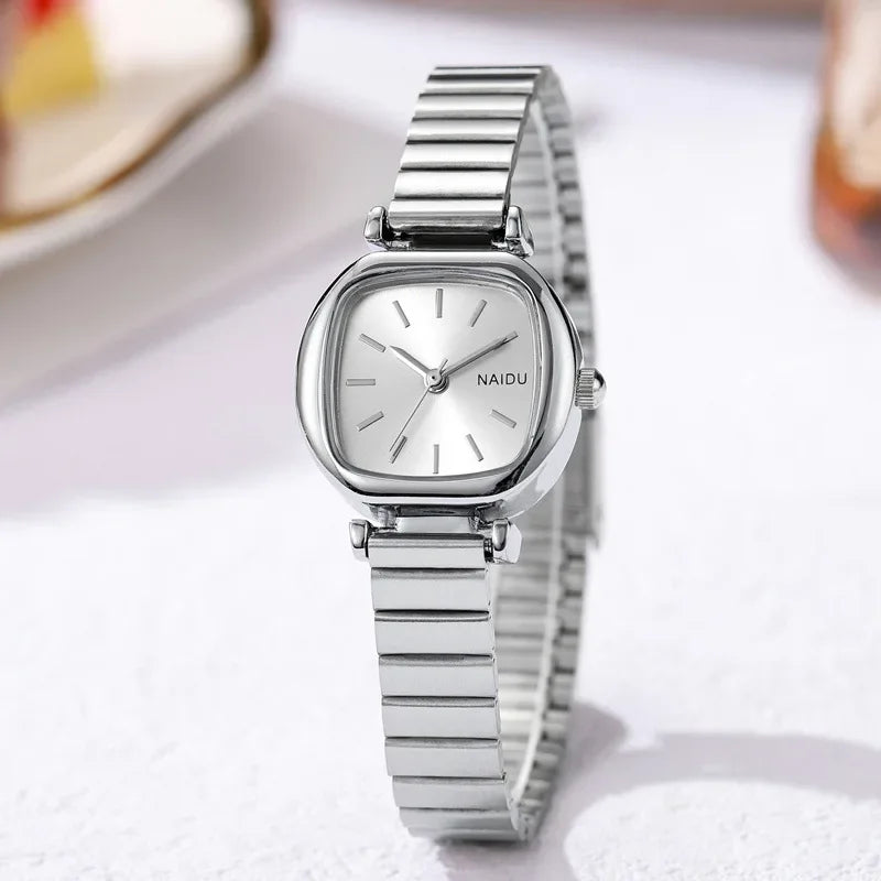 Relojes de mujer de marca pequeños y cuadrados con correa ajustable de acero inoxidable de cuarzo para mujer, reloj de regalo de lujo a la moda.