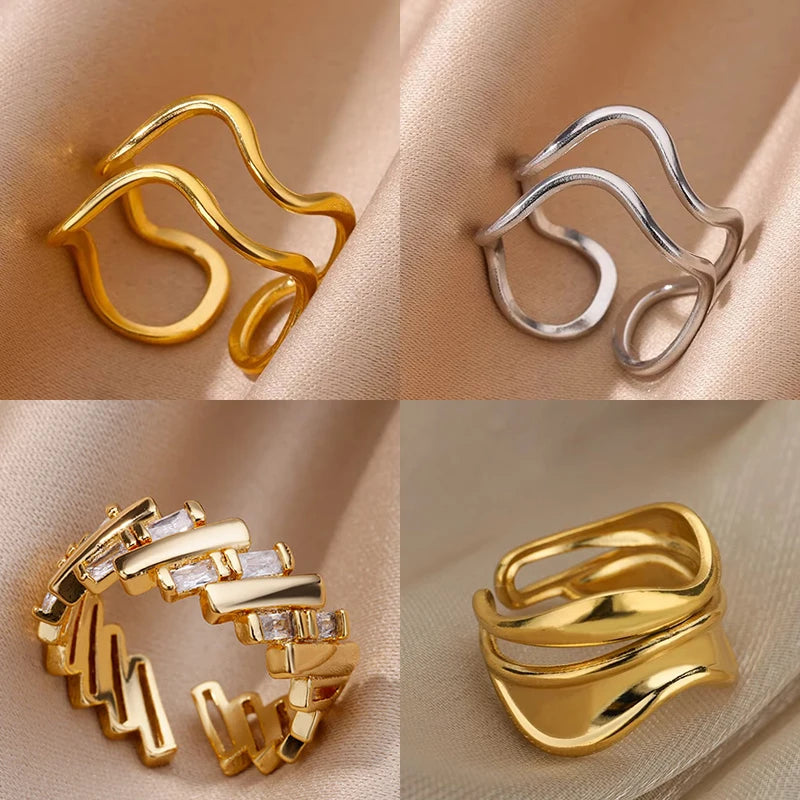 Minimalistische offene Ringe aus Edelstahl für Damen, goldfarben, Hochzeitsästhetik, Designer-Schmuck-Accessoires, BFF-Anillo