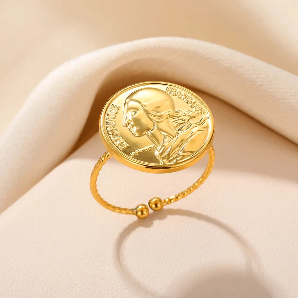 Edelstahl Sonnenringe für Frauen Goldfarbe Sonne Schmetterling Finger Verstellbarer Ring Ästhetischer Mode Hochzeitsschmuck Geschenk