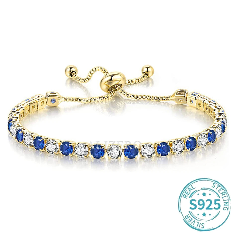 ALIZERO S925 Sterling Silber Armband Original Mehrfarbige Zirkonia Tennisarmbänder für Damen Mode Luxus Charm Schmuck
