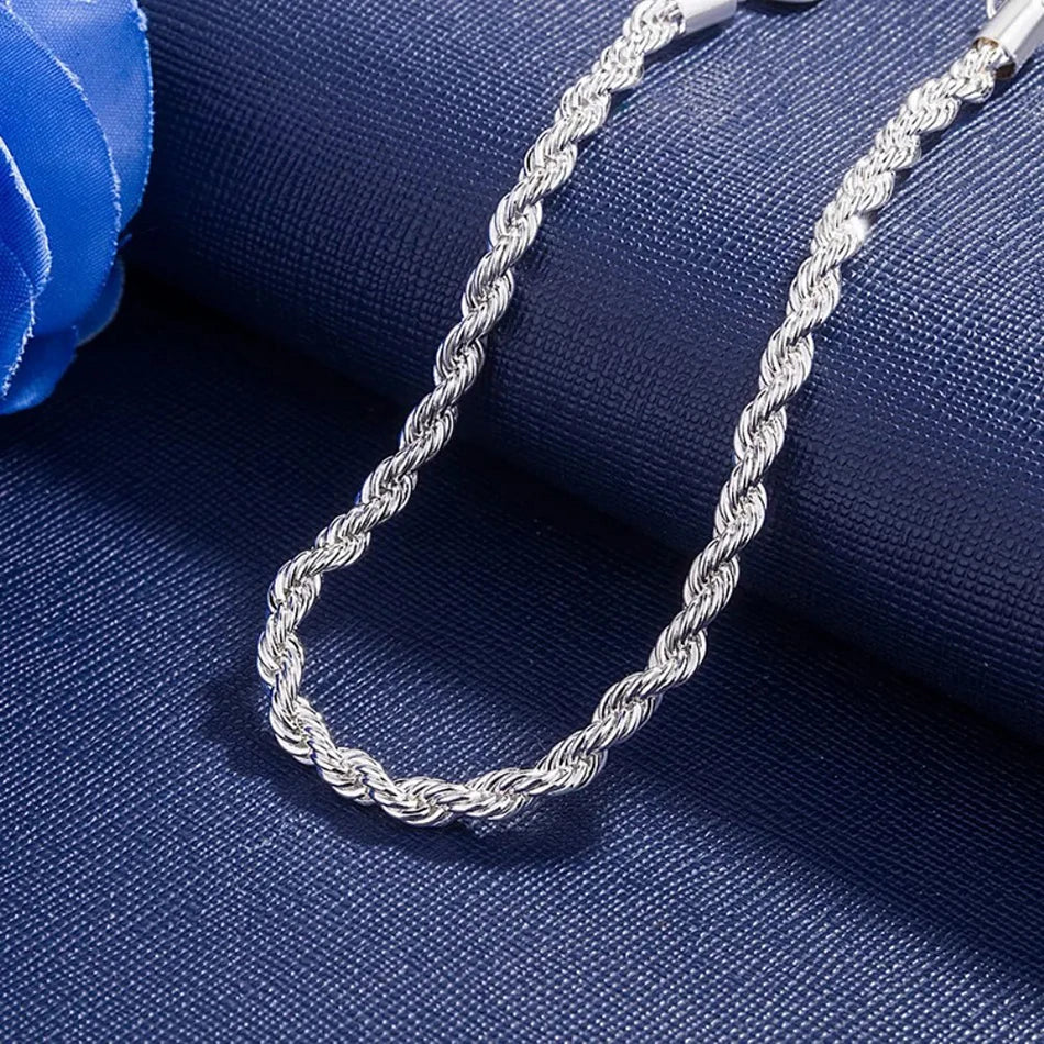 ALIZERO 925 Sterling Silber Unisex 4mm Seilkette Armbänder für Herren Damen Gedrehte Gliederkette Armband Einfacher Klassischer Schmuck