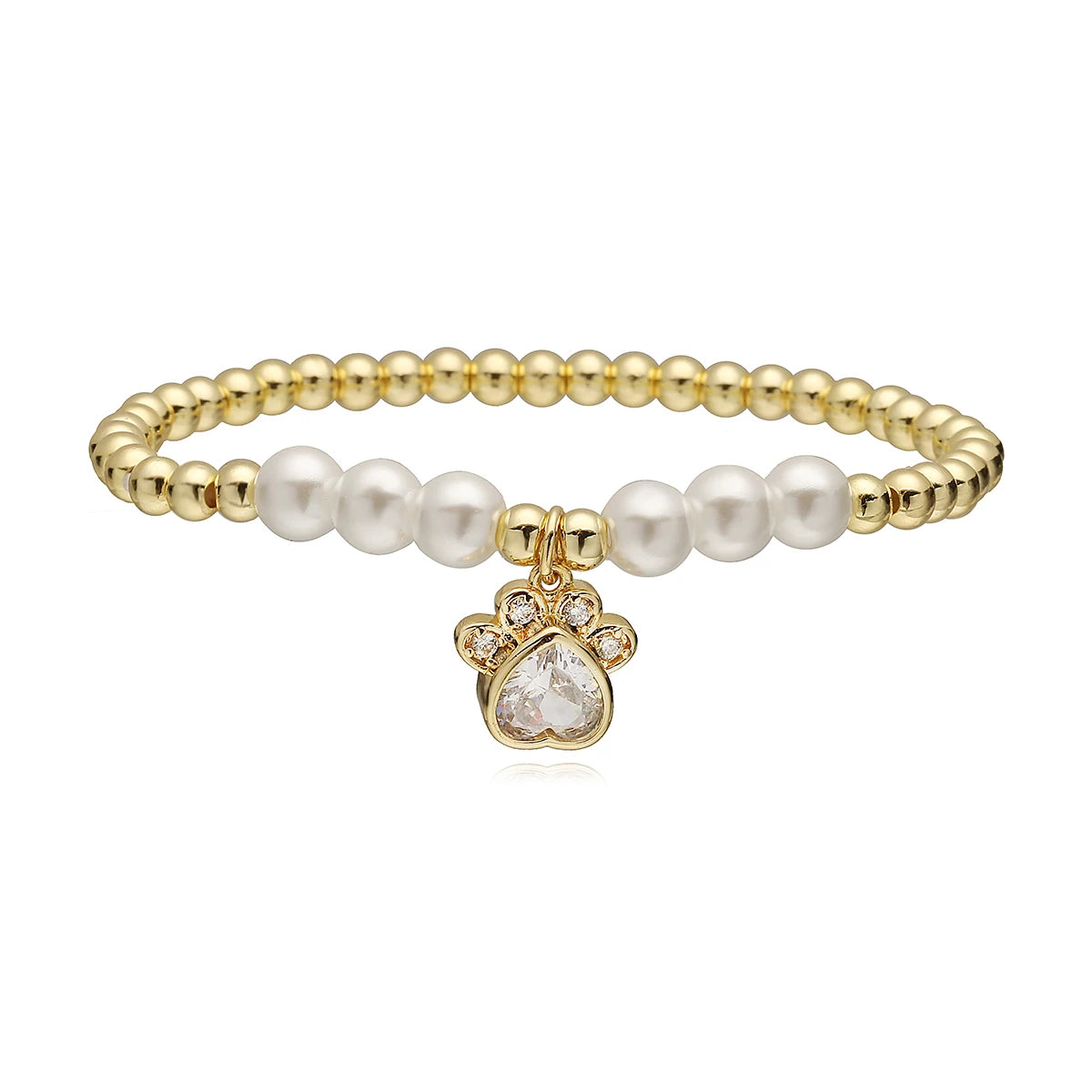 NEWBUY Nicht-Verblassende Goldfarbene Kupfer Schmuck AAA Zirkonia Pfotenanhänger Perlen Armbänder für Damen Party Schmuck