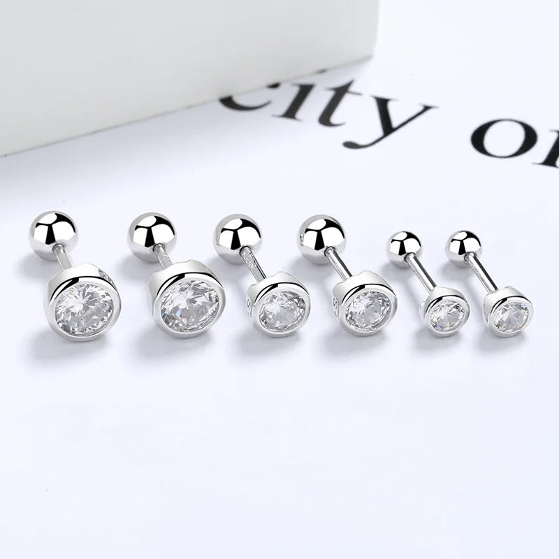 Pendientes de tuerca de plata esterlina 925 con circonitas redondas, pendientes de tuerca giratorios para mujer, sencillos y a la moda