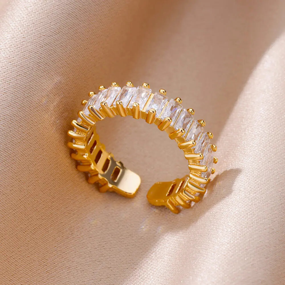 Bunte Zirkonringe für Damen Goldfarbe Edelstahl Mode Cubic Zirkonia Ring 2023 Trend Ästhetischer Hochzeitsschmuck Geschenk