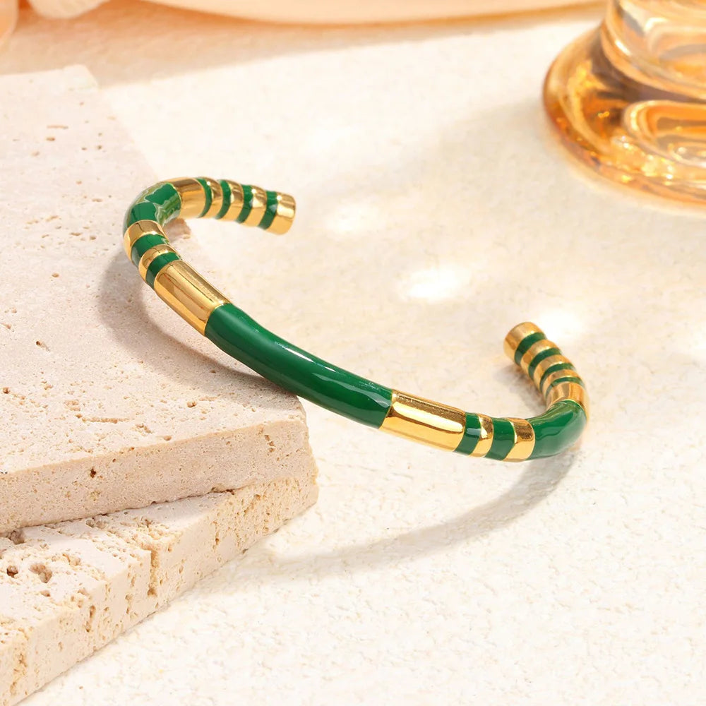 Klassisches Edelstahl-Zirkon-Emaille-Damenarmband, hochwertiges wasserdichtes Metallarmband, Hochzeitspartyschmuck