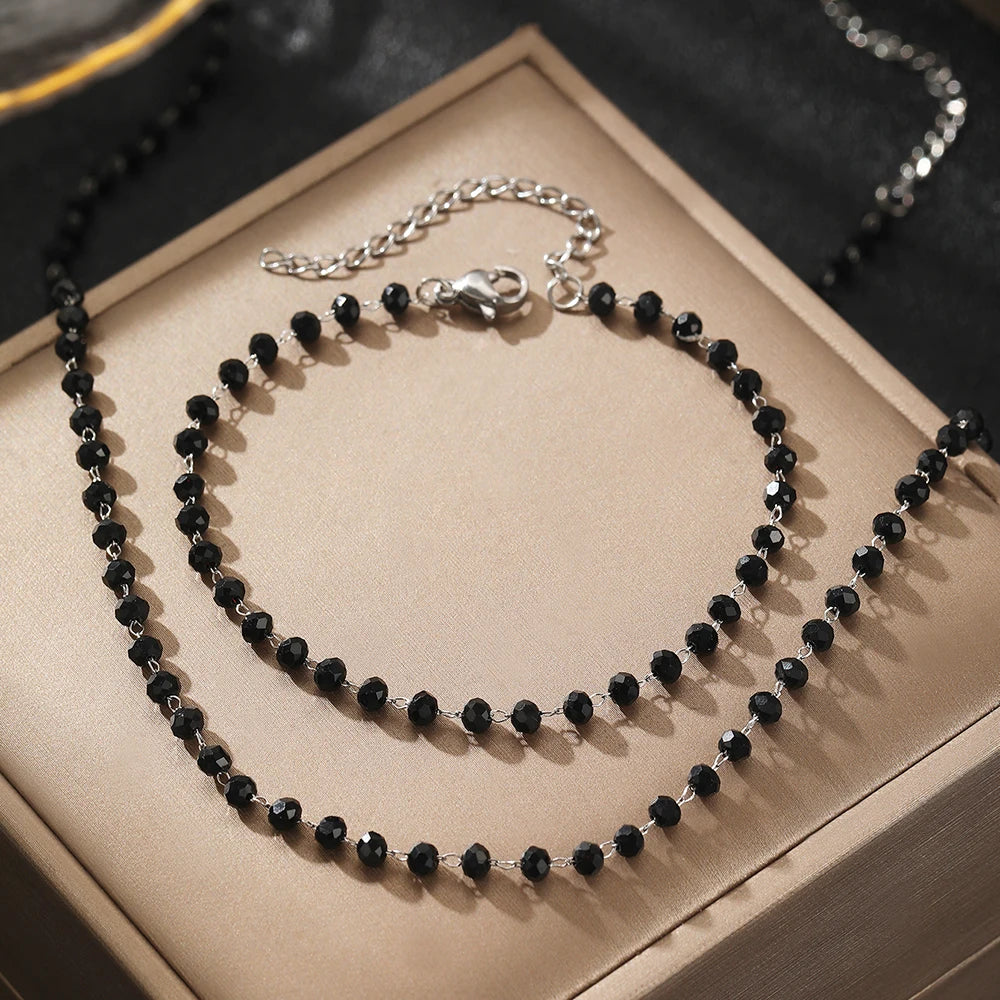Stainless Steel Jewelry Set Simple Atmospheric Black Imitation Pearl Design Jewelry Set For Women Jewelry Exquisite Party Favors