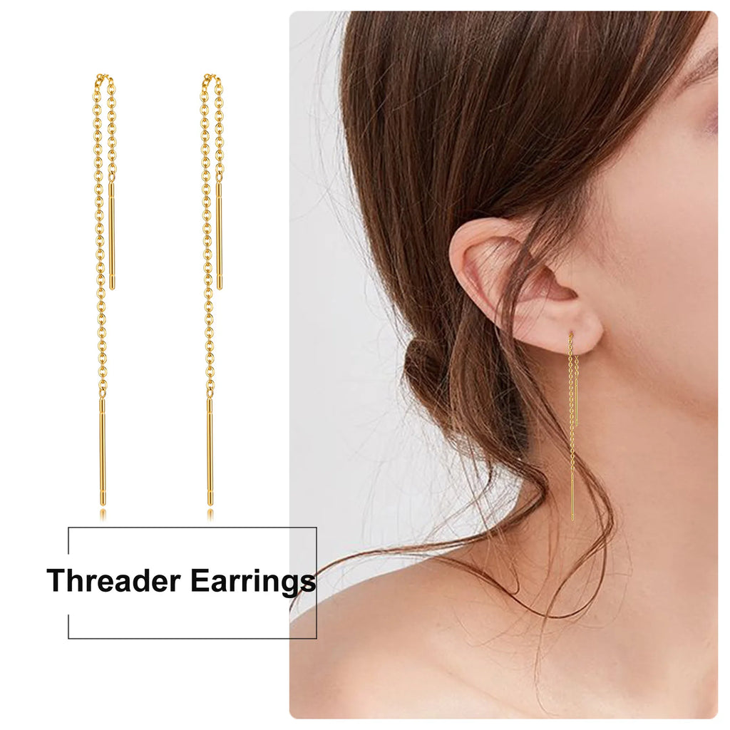 Lange Fädler-Ohrringe für Damen, Dünne lineare Ohrringe, Edelstahl-Ketten-Ohrhänger, modischer koreanischer Schmuck