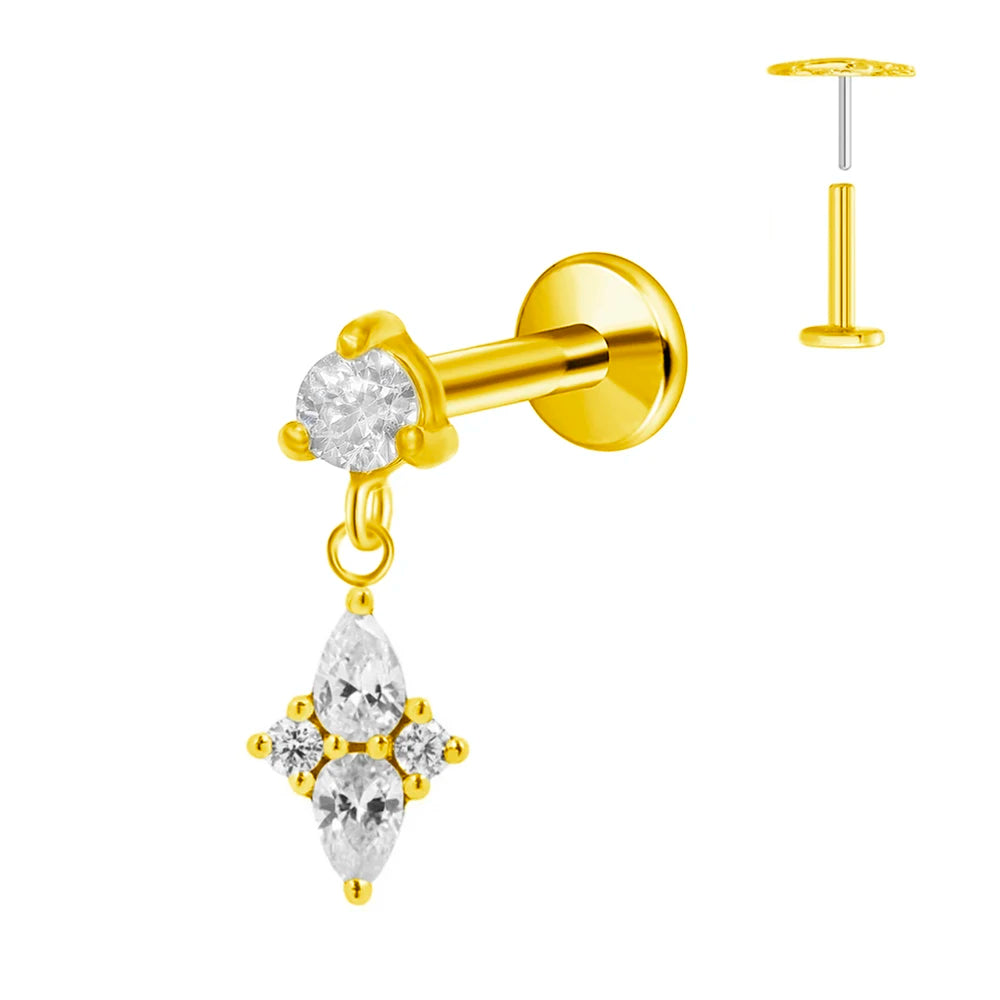 ASTM F136 G23 Titan Blumen Mond Stern Labret Piercing Push In Ohrringe Tragus Threadless Flat Back Piercing Körperschmuck