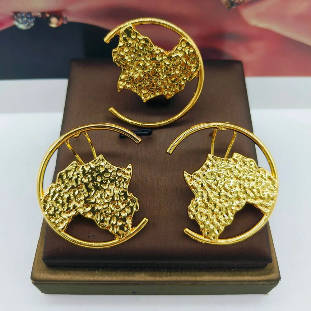 Ohrringe und Ring Schmuckset für Damen Afrikanische 18 Karat Gold Farbe Ohrringe mit Fingerring 2-teiliges Set für Party Äthiopien Täglicher Gebrauch