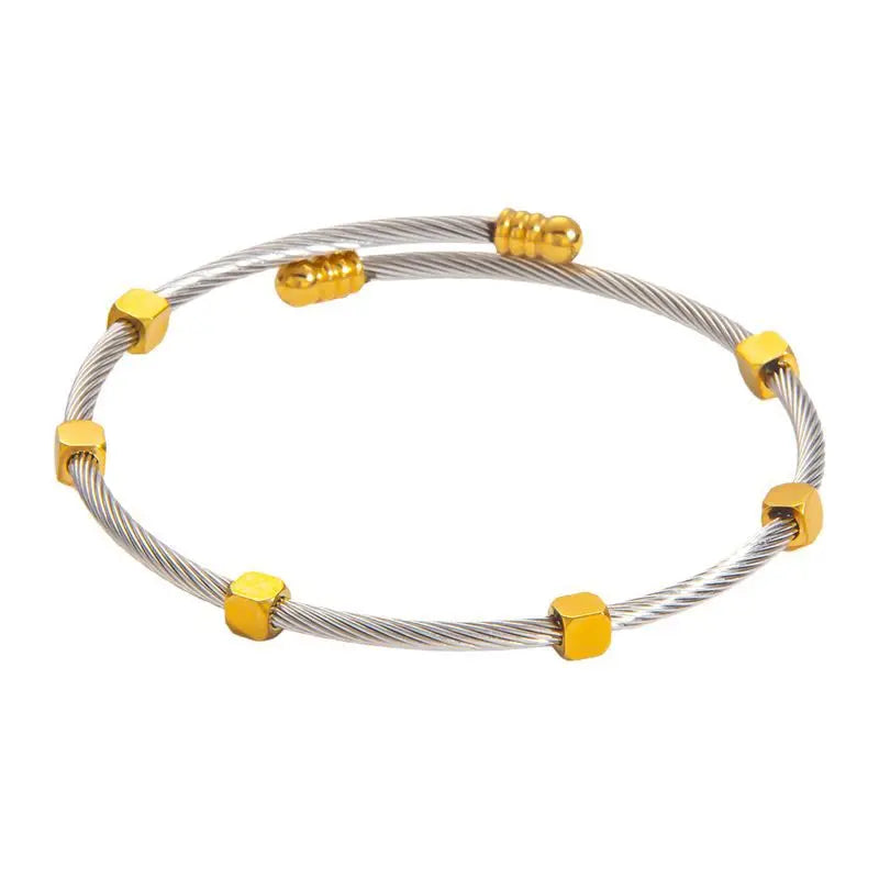1x Edelstahl vergoldet Armreif Trendiger Retro Hip-Hop Stil Armband Fried Dough Twists Stahldrahtseil Farbfester Armreif