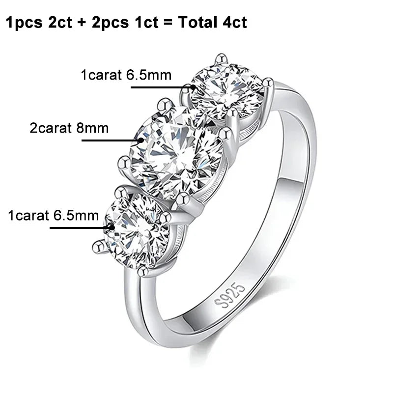 NeeTim Anillo de compromiso de moissanita 4CT para mujer, 3 piedras de plata de ley S925 con chapado en oro, alianzas de boda, anillos de promesa de diamantes