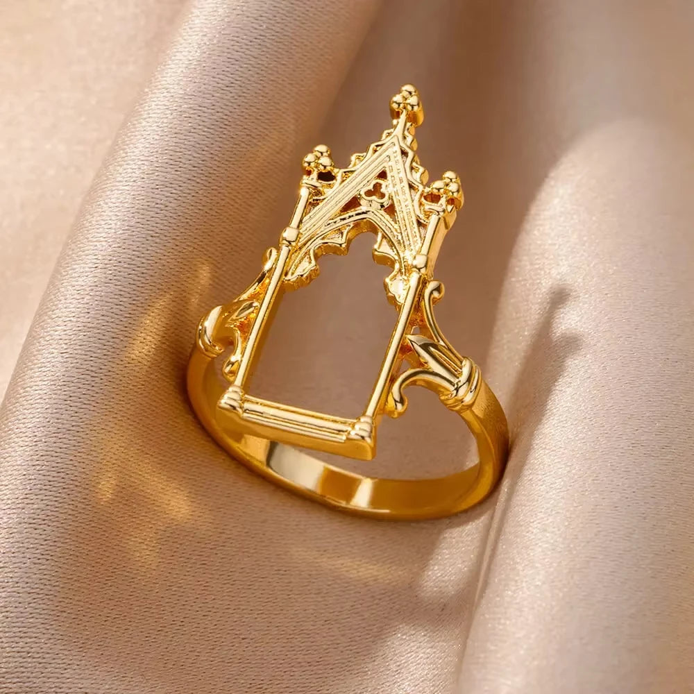 Anillos de Monedas de la Diosa Arethusa de la Antigua Grecia Vintage para Mujeres Imitación Perla Zircon Luna Anillo de Acero Inoxidable Joyería de Moda