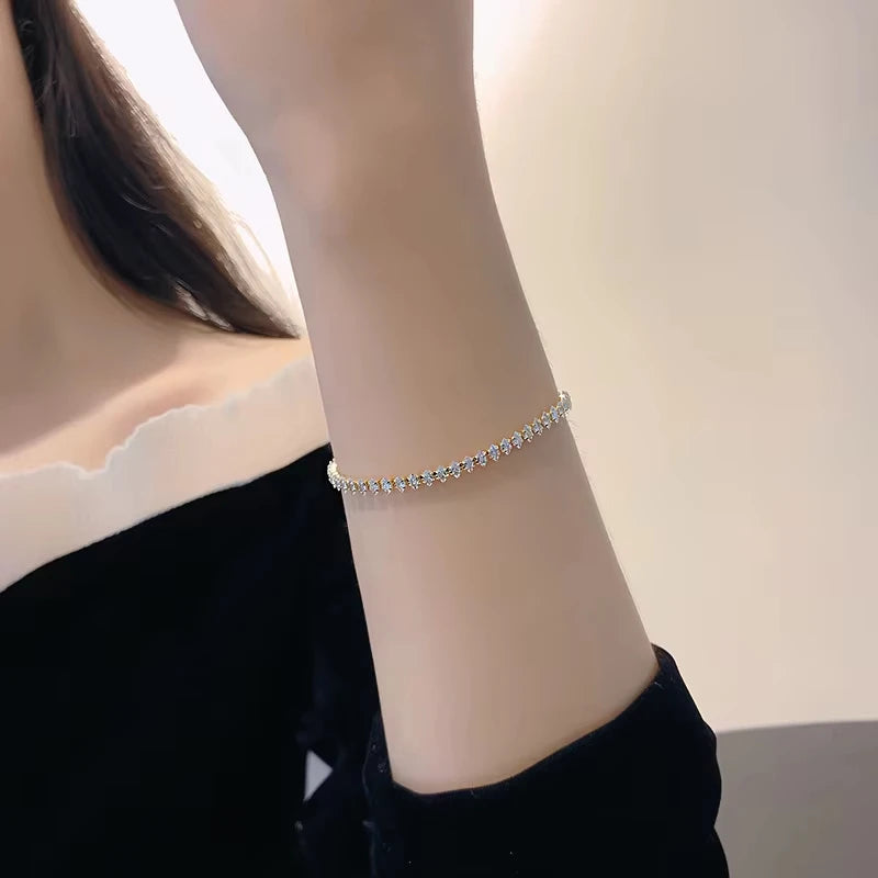 Luxus römische Kristall geometrische Kettenarmbänder für Frauen Trendige Goth Voll Strass Marquise Charm Tennis Armband Hochzeit Schmuck