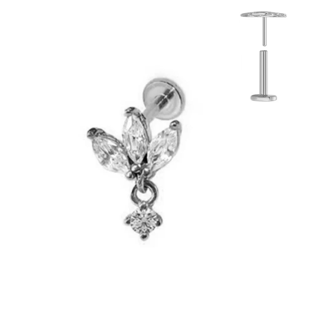 ASTM F136 G23 Titan Blattzweig Push-In Threadless Labret Piercing 16/18/20G Ohrstecker Knorpel Großhandel Körperschmuck