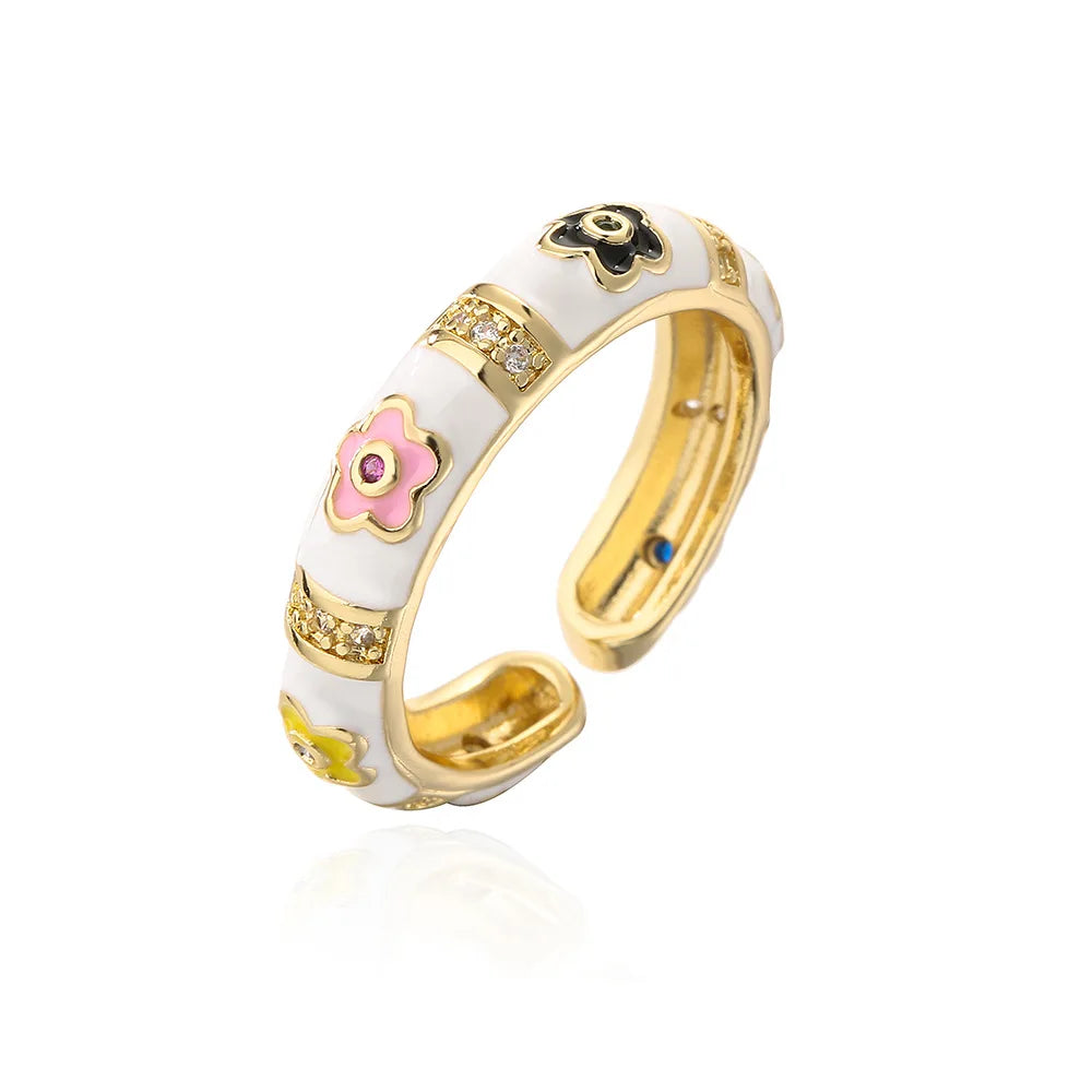 NEWBUY Bunte Emaille-Eheringe für Frauen, ovaler Blumen-Fingerring, weibliche Party-Schmuckaccessoires Großhandel