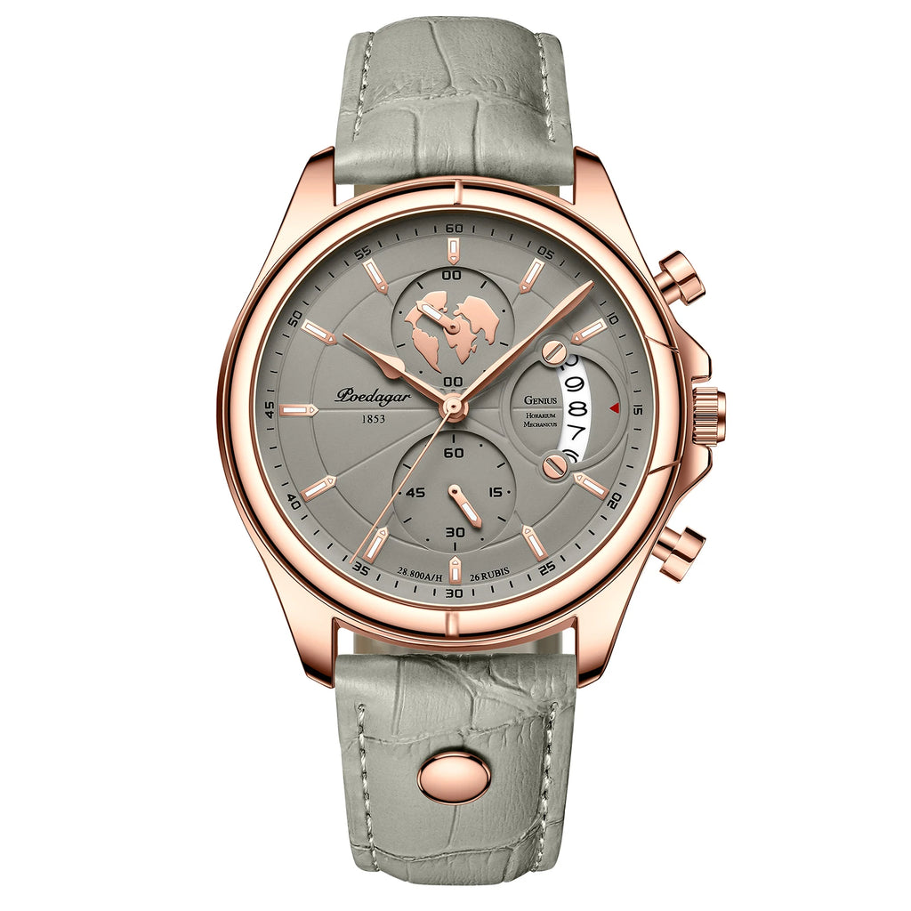 POEDAGAR Lujo Hombre Reloj de Pulsera Cronógrafo Fecha Impermeable Cuero Reloj Hombre Casual Cuarzo Relojes de Hombre Deportes Reloj Masculino