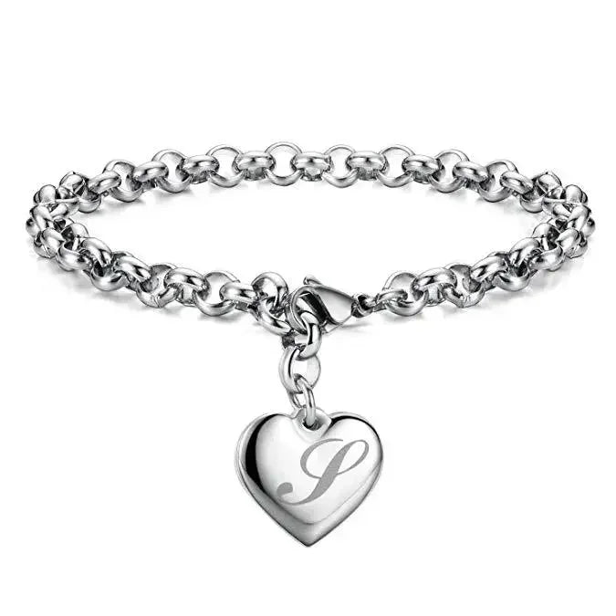 925 Sterling Silber Fein 26 Buchstaben Damen Herren Kette Armband Anhänger Herz Süß Hochzeit Persönlichkeit Schmuck Damen Geschenk Party 20cm