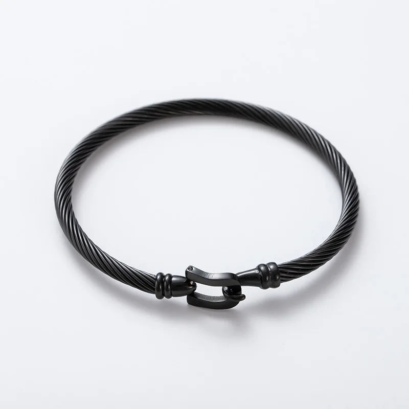 1 Stück Edelstahl Draht Armband Hufeisenförmige Magnetschnalle Trendiger minimalistischer Punk Gold Silber Schwarz Herrenarmband