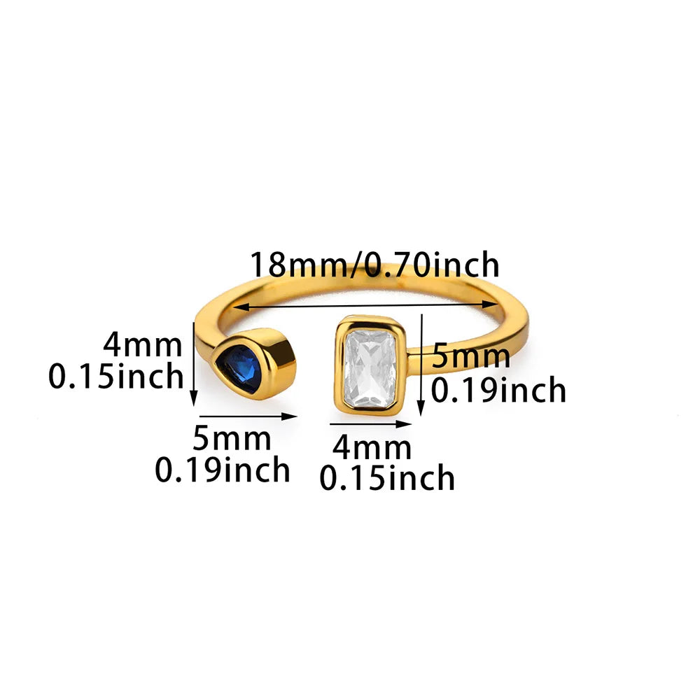 Zirkon Quadrat Tropfen Ringe für Frauen Edelstahl Goldfarbe Geometrischer Ring Hochzeit Verlobung Weihnachts-Schmuck Geschenk