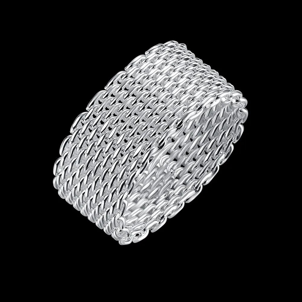Heiße klassische 925er Sterling Silber Charms Einfache Netzringe Damen Edelschmuck für Frauen Männer Größe 6 7 8 9 10 Mode Hochzeitsgeschenke
