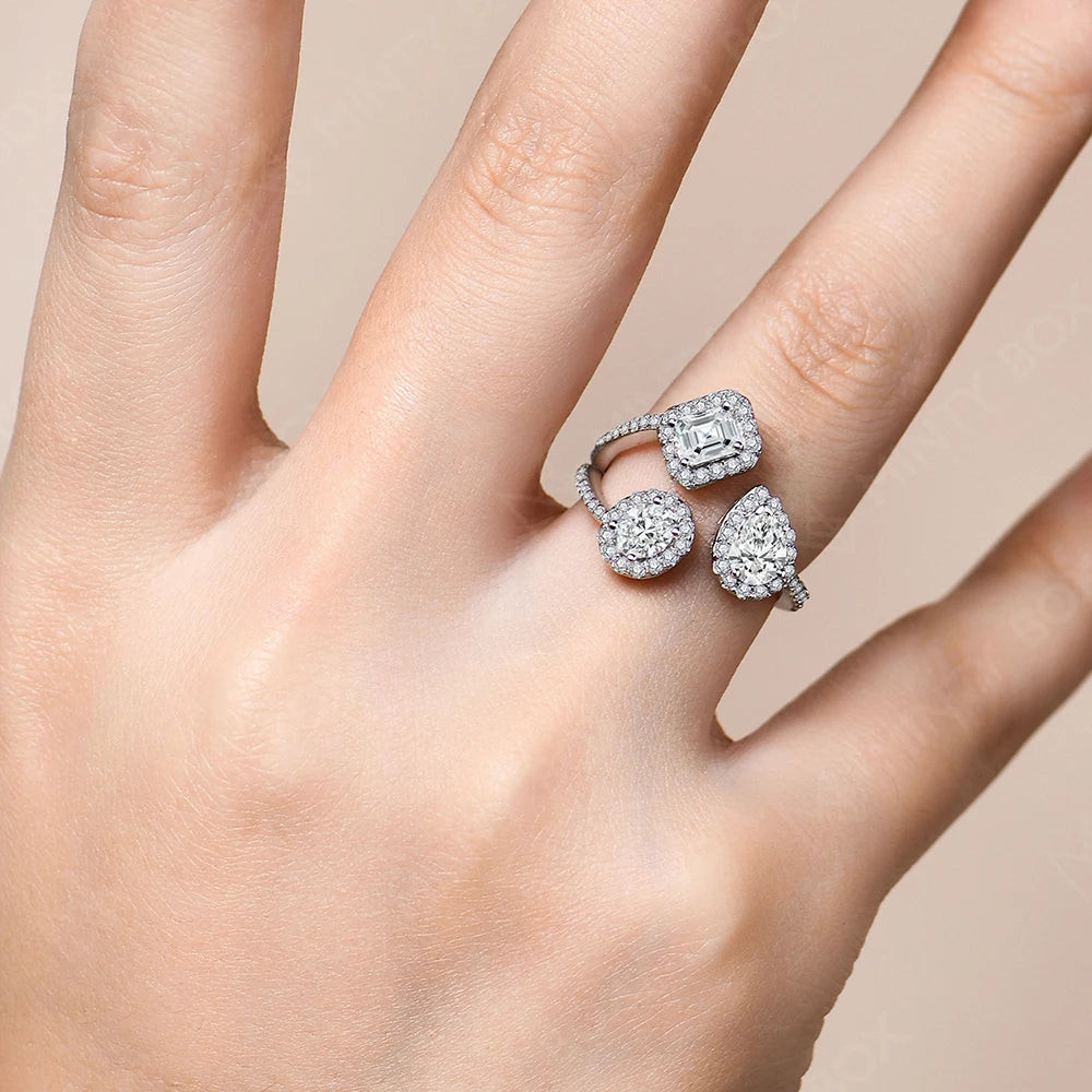 MINTYBOX Anillo de Tres Piedras de Diamante de Laboratorio Plata de Ley 925 Anillos de Moissanita para Mujer Chapado en Oro de 18K Regalo de Compromiso para Fiesta