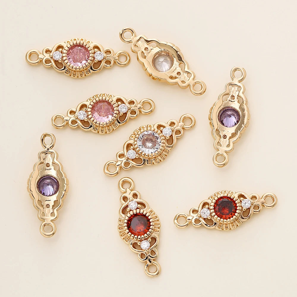 5/10 unidades/paquete de colgantes ovalados conector de 2 orificios de latón chapado en oro de 18 quilates para hacer collares y accesorios de joyería DIY