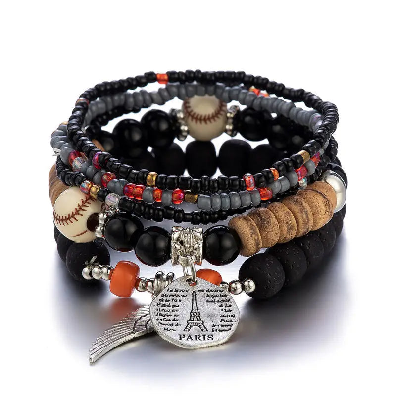 Boho Lebensbaum-Armband-Set für Frauen, modische Quasten, Charms, Holzperlen, elastische Kette, Armreif, trendiger Party-Schmuck für Mädchen