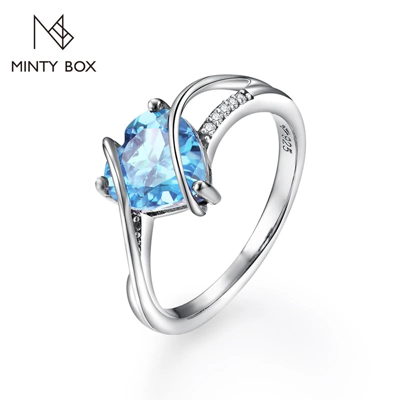 MINTYBOX Anillo Corazón de Plata de Ley 925 S925 con Rubí de 2,0ct para Mujer, Anillos de Compromiso/Boda de Espinela Creada en Laboratorio, Joyería Fina de Lujo