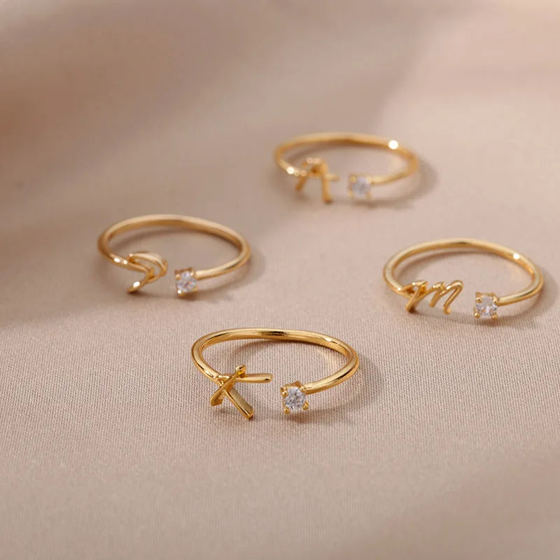 Anillos de Zirconia con Letras Iniciales Pequeñas para Mujer, de Acero Inoxidable con Letras A-Z, Anillo Ajustable, Regalo de Joyería Estética Navideña para Mujer