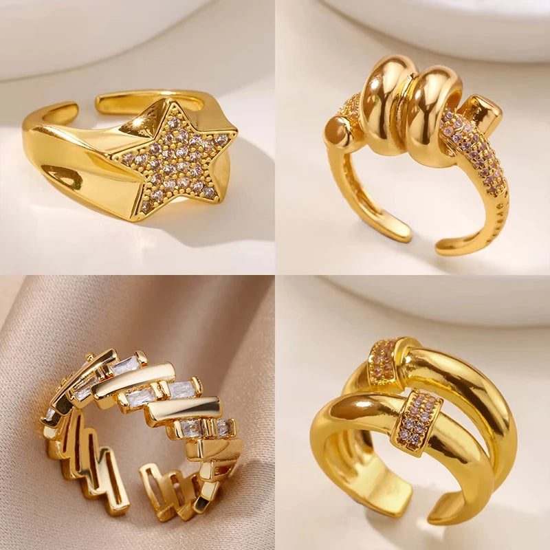 Zirkon Stern Knoten Ringe Für Frauen Gold Farbe Edelstahl Geometrische Verstellbare Fingerringe Hochzeit Paar Schmuck Geschenke