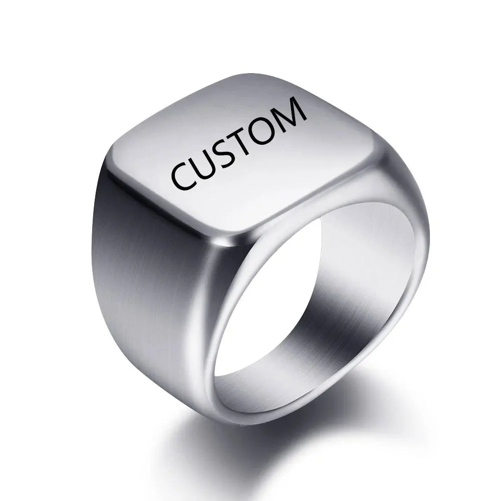 Customized Women Signet Ring Name Letter Pattern Logo Stainless Steel Rings Punk Candid Fashion Jewelry Male Wedding Accessories