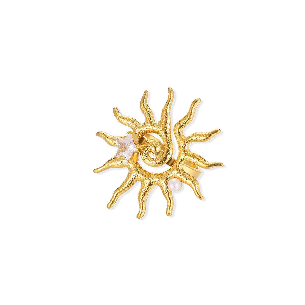 Edelstahl Übertrieben Große Blumenringe Für Frauen Gold Farbe Sonnenblume Fingerring Weiblich Mode Ästhetischer Schmuck Geschenk