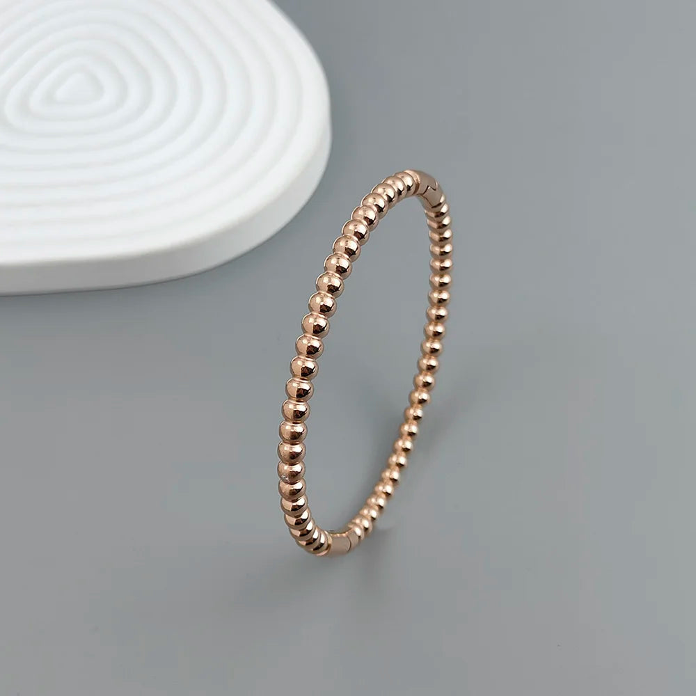 Neues Edelstahlkugelperlenarmband vergoldet, klassisches O-förmiges Silberarmband für Damen, Hochzeitsschmuck