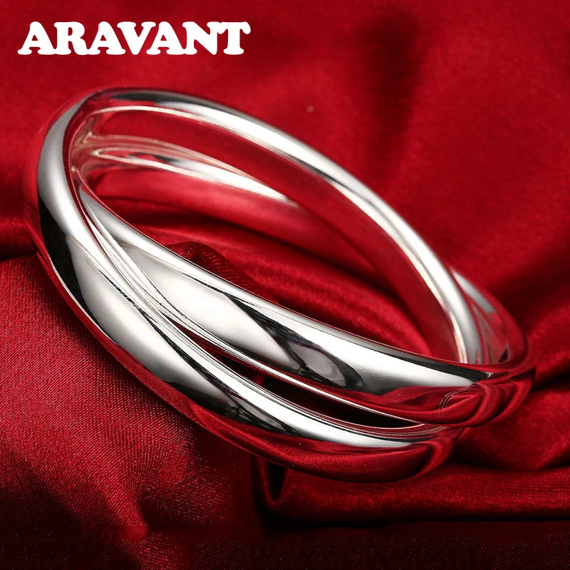 Aravant Pulseras de doble círculo de plata 925 para mujeres y hombres, joyería de moda