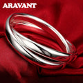 Aravant Pulseras de doble círculo de plata 925 para mujeres y hombres, joyería de moda