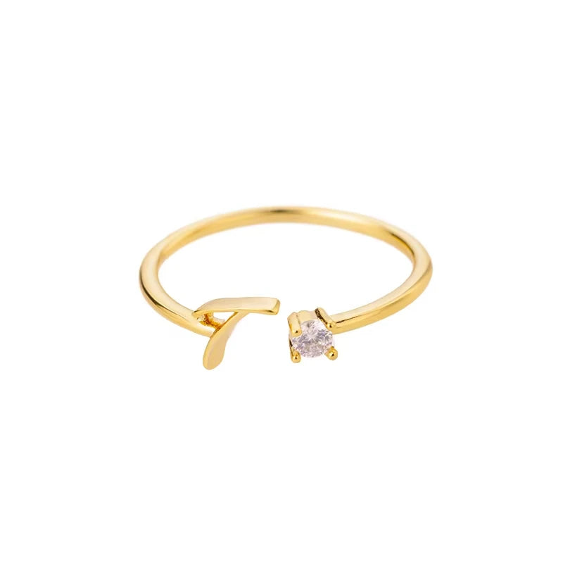 A-Z Anfangsbuchstabe Offene Ringe für Damen Edelstahl Goldfarbe Zirkon Verstellbarer Ring Trendiger Paar-Hochzeitsschmuck Geschenk