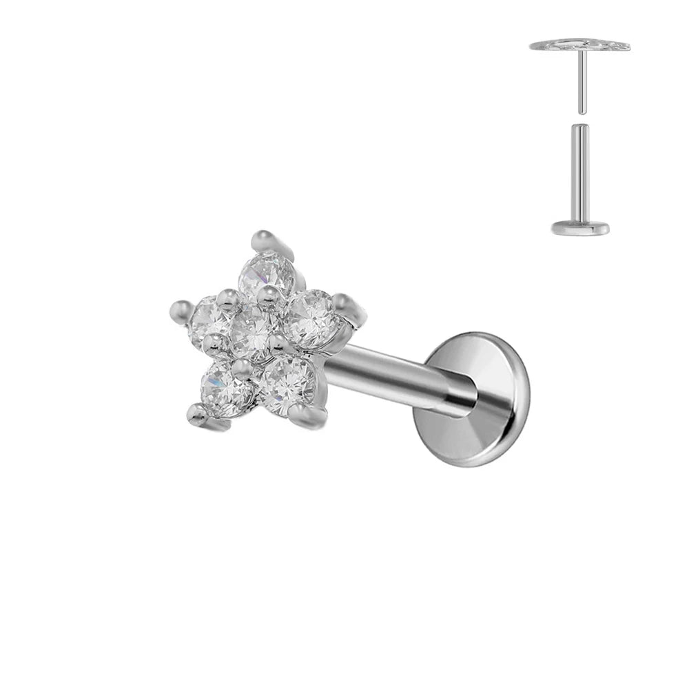 ASTM F136 G23 Titan Blumen Anhänger Labret Threadless Piercing Schmetterling Push-in Lippenstecker Daith Conch Ohrring 16G 18G 20G