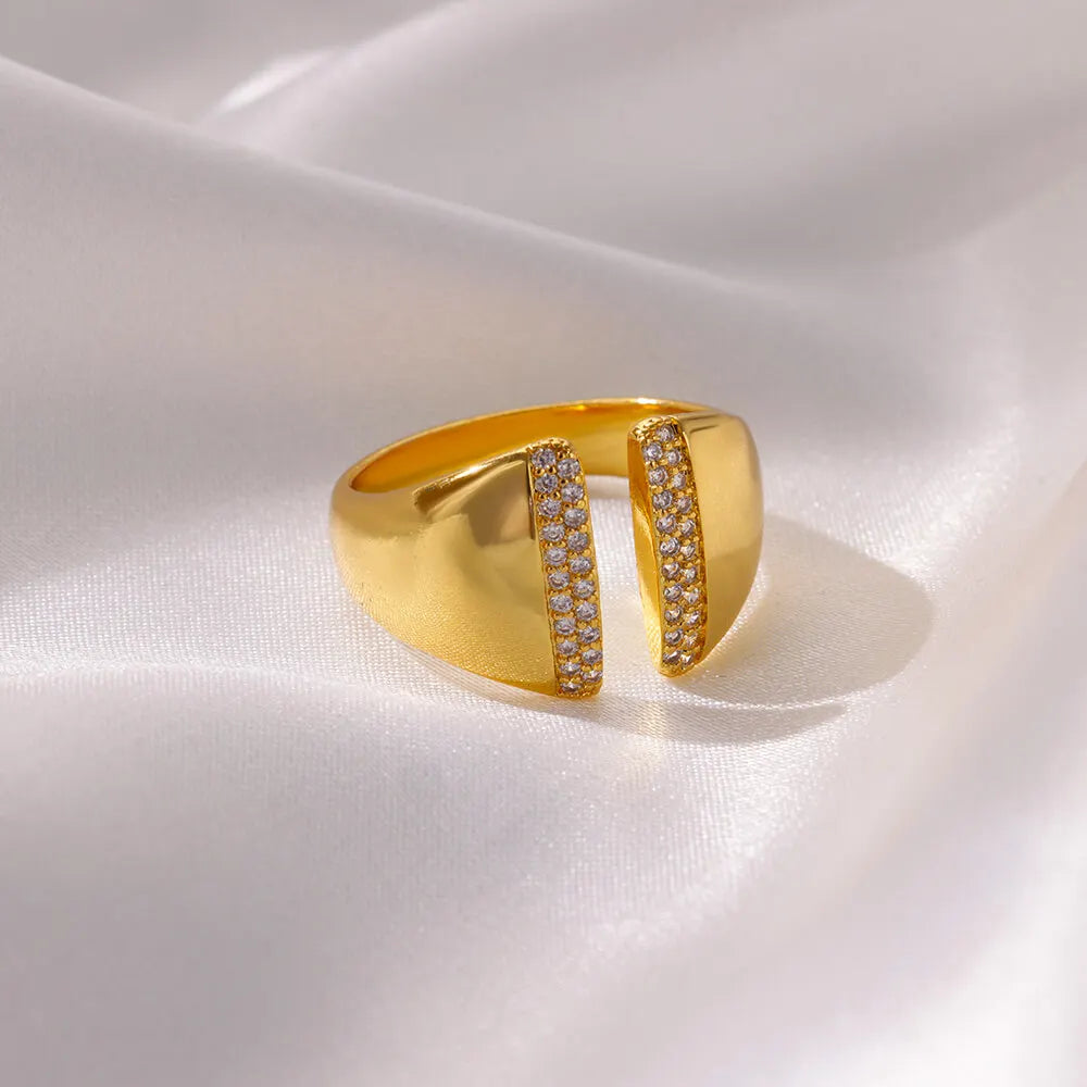 Zirkon geometrische Ringe für Frauen Luxus Edelstahl Gold Farbe Offener Ring Trendige Hochzeit Party Ästhetischer Schmuck Geschenk Femme