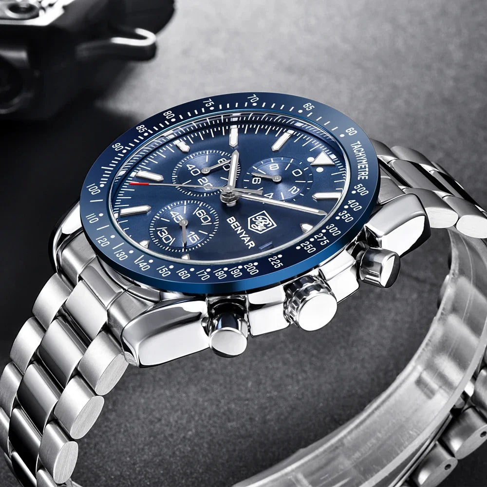 Reloj de hombre BENYAR, de marca superior de lujo, totalmente de acero, con movimiento de cuarzo para negocios, informal, impermeable, deportivo, Relogio Masculino