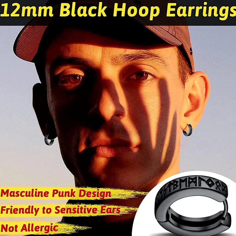 Edelstahl Norwegische Wikinger Runen Creolen Für Männer Frauen Unisex 12 mm Huggie Hoop Religiöse Ohrring Schmuck