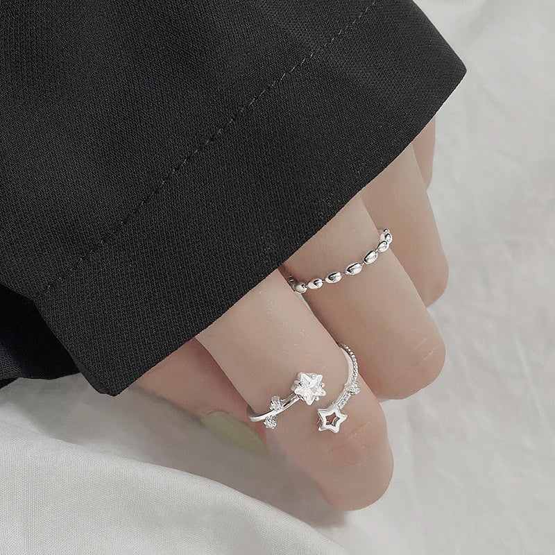 925er Sterling Silber Stern Kristall Ring für Frauen Mädchen Persönlichkeit Einfach Verstellbar Exquisiter Schmuck Dropshipping Geschenk