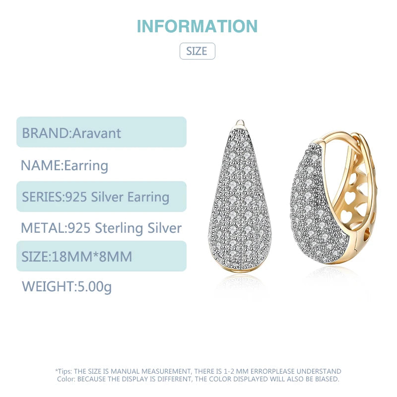 Aravant 925er Silber 18K Gold Zirkon Kristall Creolen für Damen Hochzeit Modeschmuck