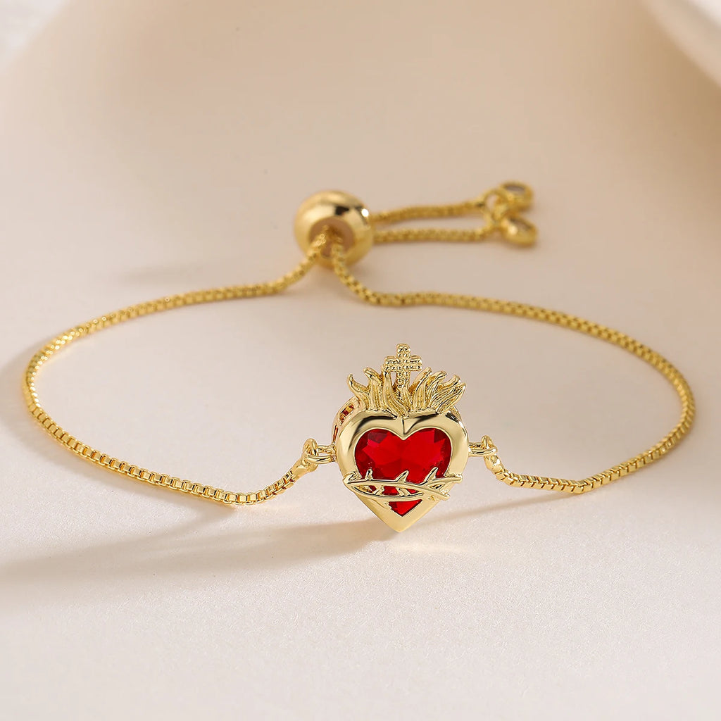 NEWBUY Zarte 4 Stil Rot Kristall Herz Charms Armbänder für Frauen Verstellbar Glänzend CZ Party Schmuck Damen