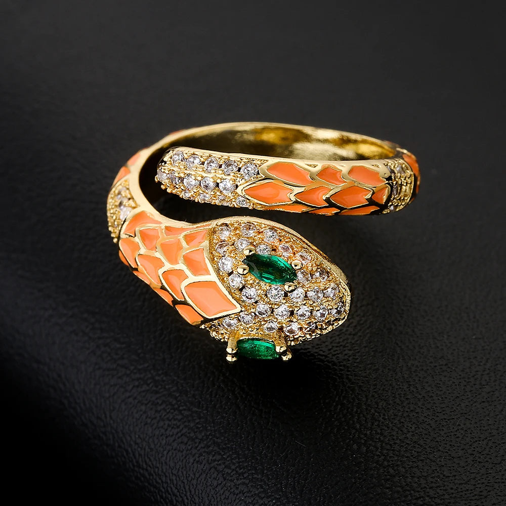 NEWBUY Fashion 6 Farben Emaille Expoxy Schlange Offene Ringe Für Frauen Luxus AAA Zirkonia Pave Fassung Kupfer Schmuck Weiblich