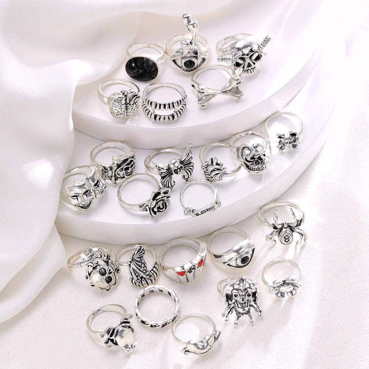 24-teiliges Gothic-Skelett-Unisex-Ring-Set Punk Grunge Schmetterling Frosch Damen Herren Schmuck Hip Hop Party Street Ring Accessoires Geschenk