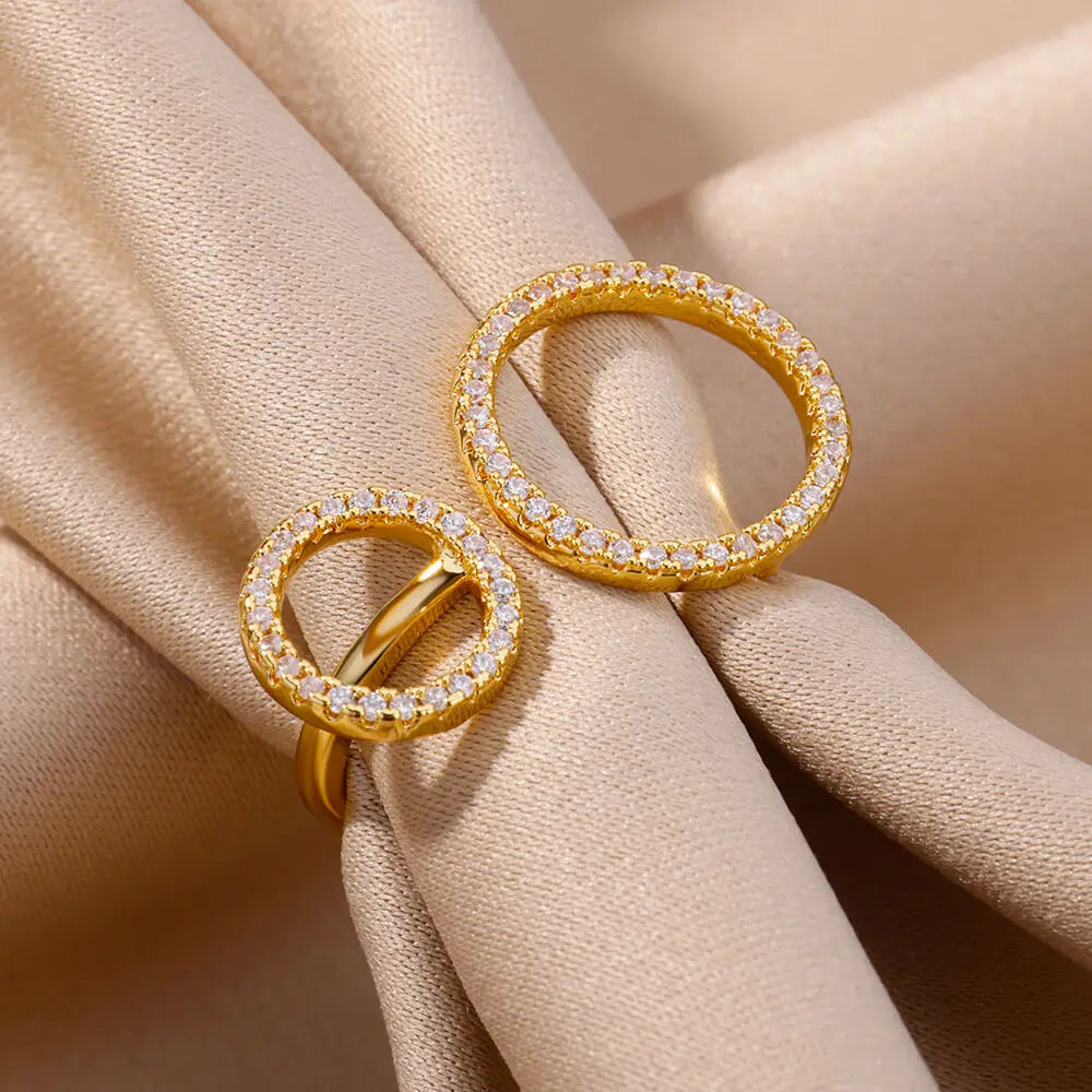 Zirkon Doppelkreisringe für Frauen Edelstahl Verstellbarer geometrischer Kreisring Hochzeit Party Ästhetischer Schmuck Geschenk femme