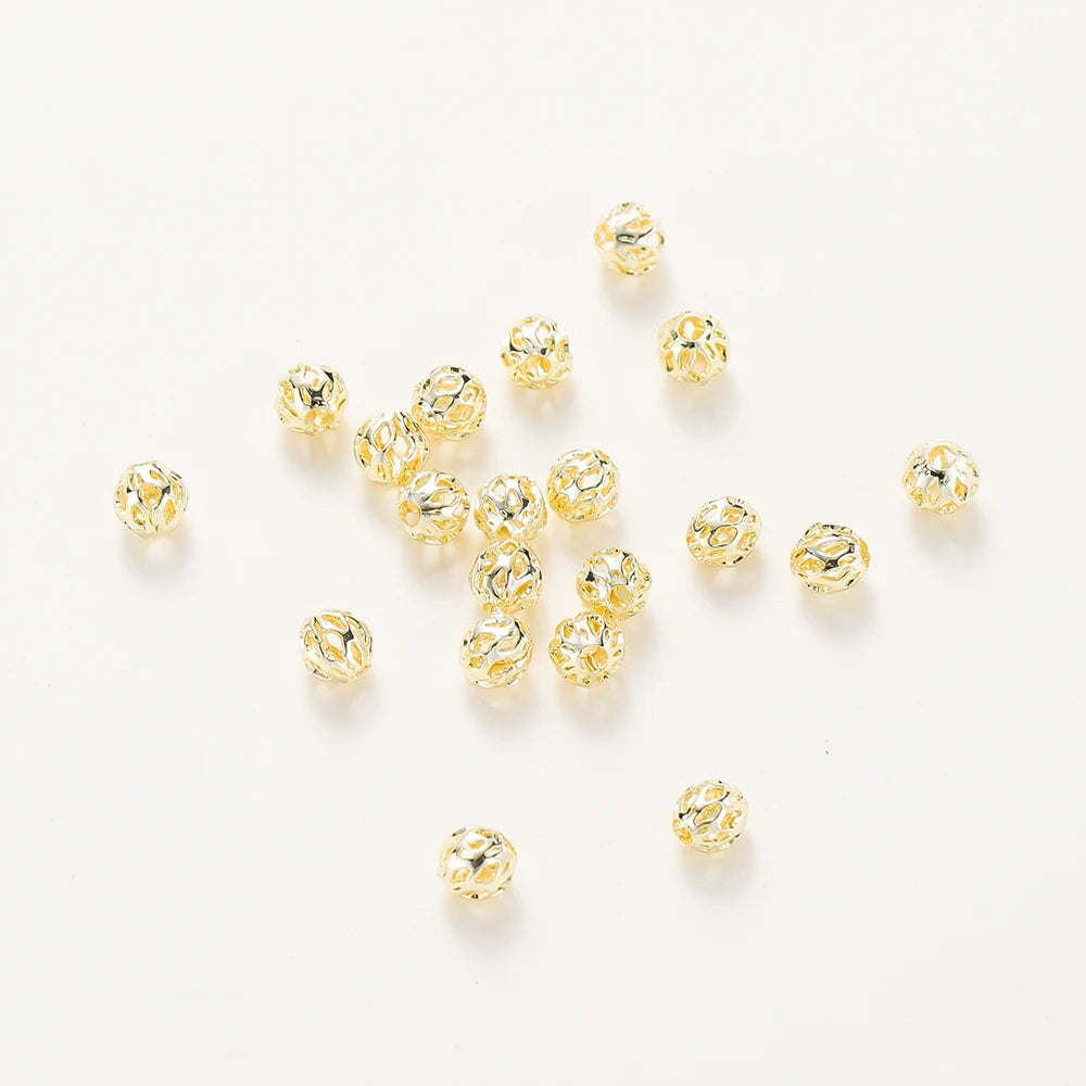 20 Stück/Beutel 4 mm 5 mm 6 mm 18K vergoldete hohle runde Abstandshalter Perle Messing Charm Armband Perlen für DIY Schmuckherstellung Zubehör