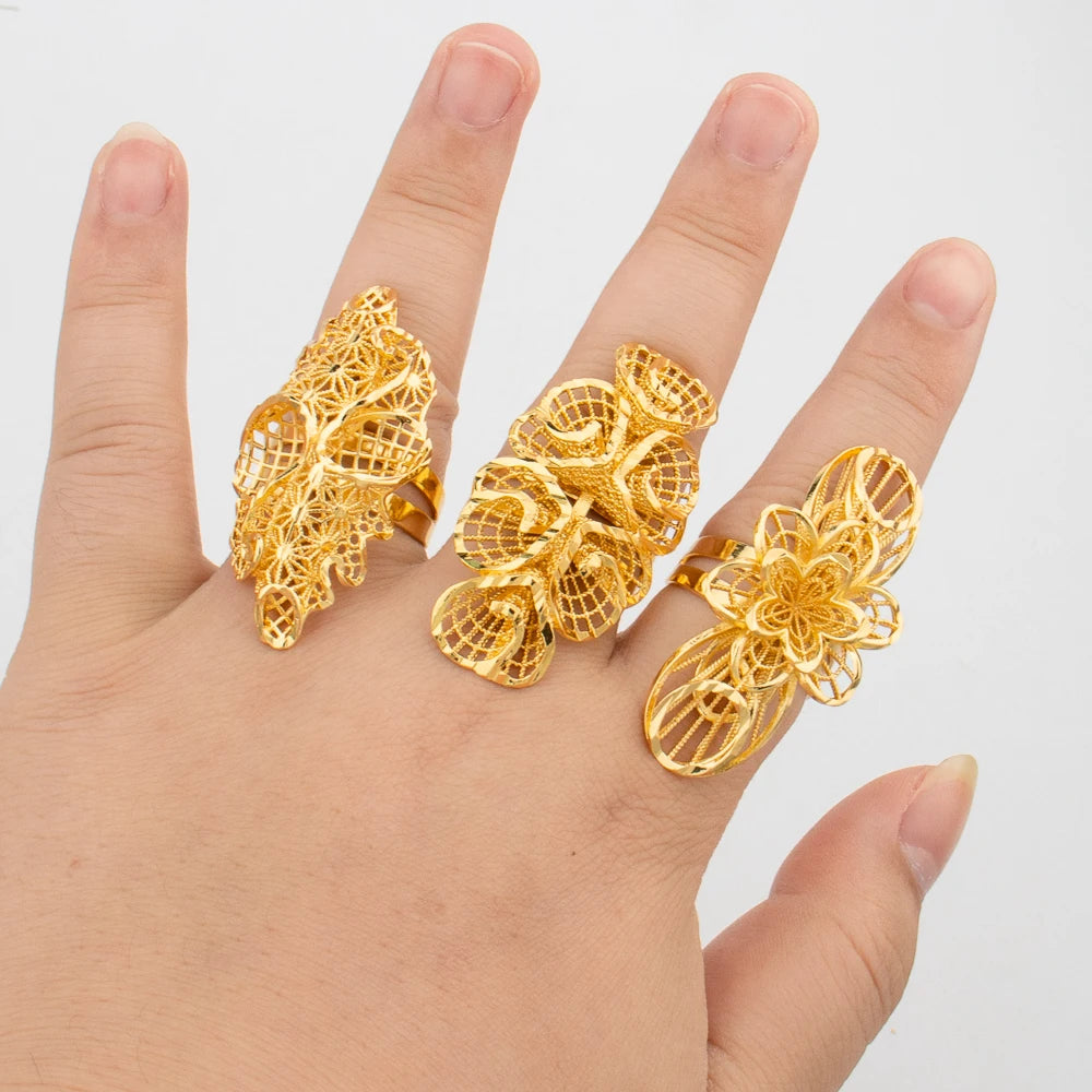 Luxuriöse 18K vergoldete Ringe Kupfer Party Frauen Verstellbare lange Ringe Mode Hochzeit Braut Runde Öffnung Damen Fingerring Geschenk