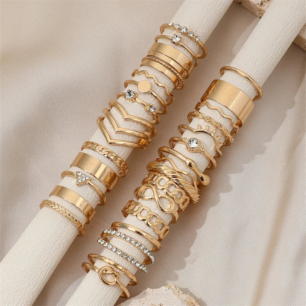 30 Stück Böhmische Geometrische Knöchelringe Set Für Frauen Gold Silber Farbe Fingerring Mädchen Mode Party Schmuck Zubehör